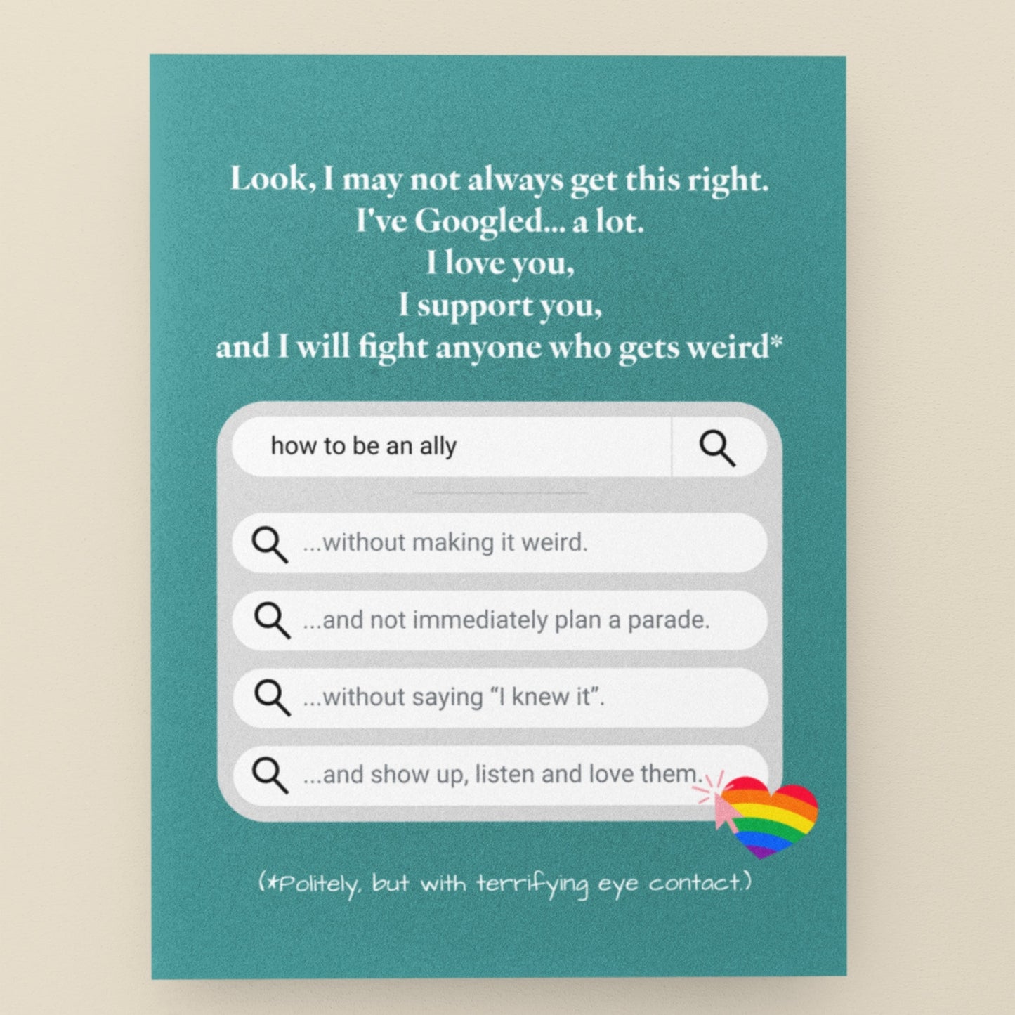 How To Be An Ally | LGBTQ+ Allyship Card - Queer Card Club -