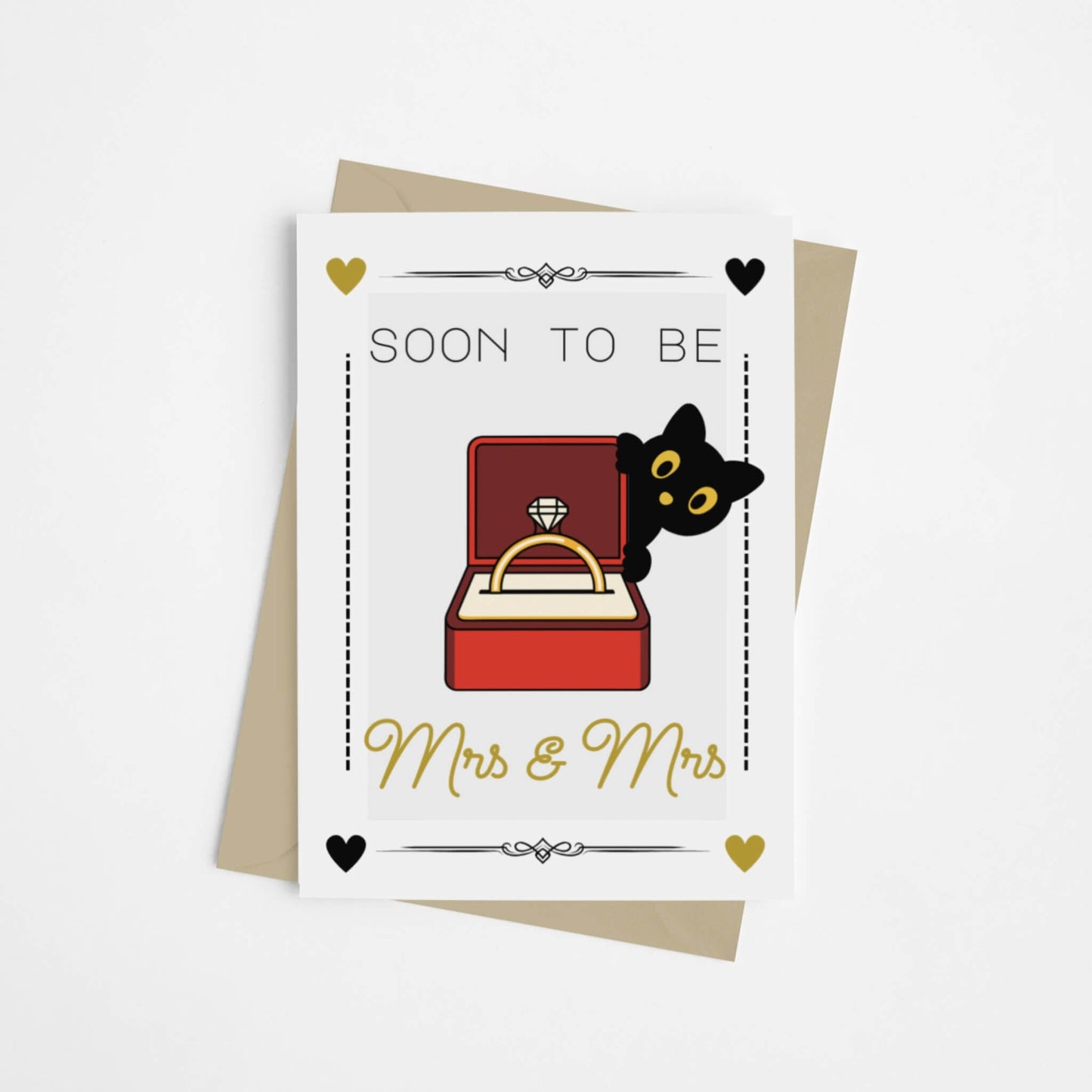 Lesbian Cute Black Cat Engagement Card - Queer Card Club -