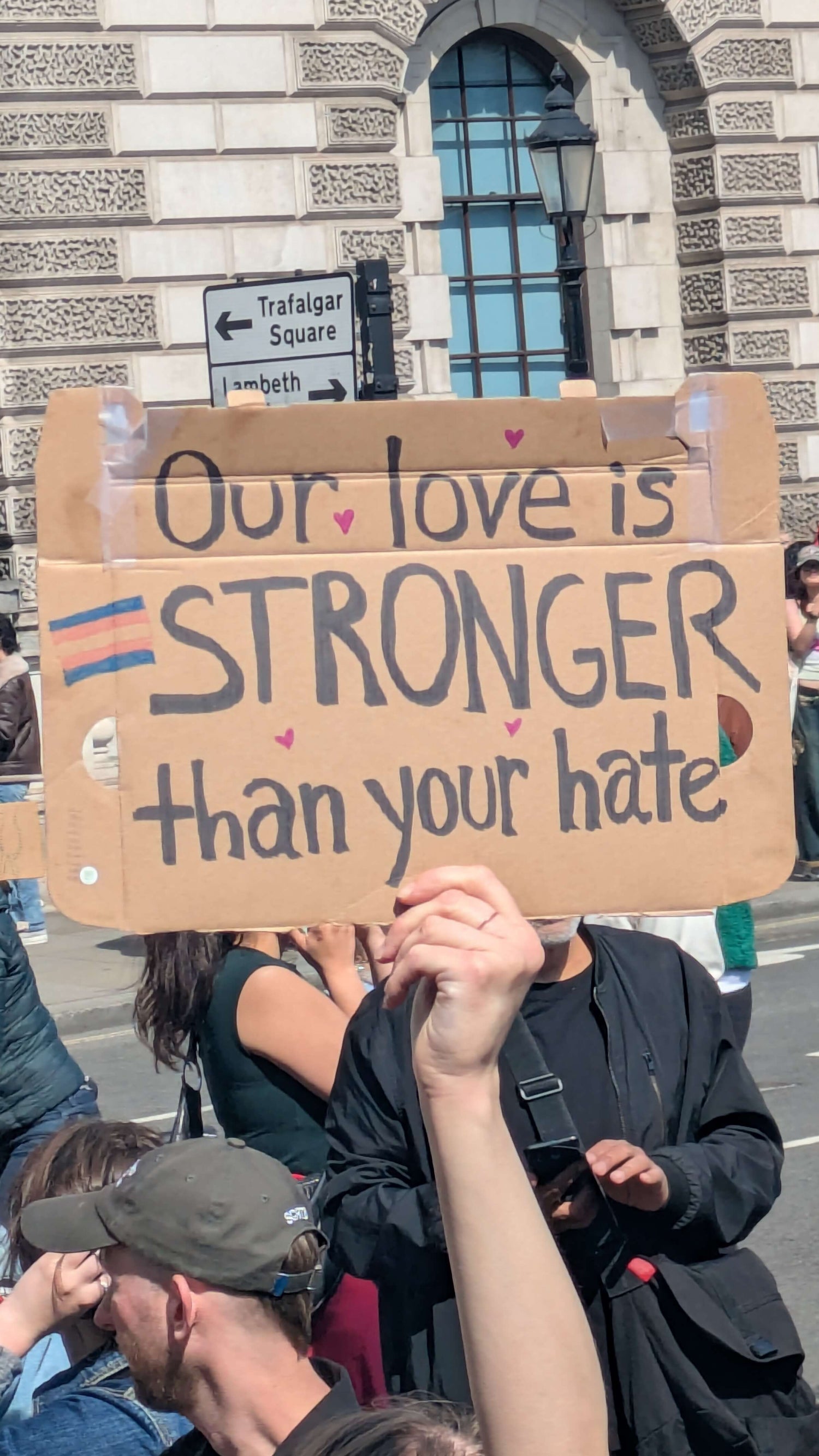 An encouraging sign, being held up at a transgender rights protest.