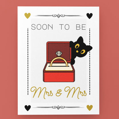 Lesbian Cute Black Cat Engagement Card - Queer Card Club - 