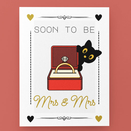 Lesbian Cute Black Cat Engagement Card - Queer Card Club - 