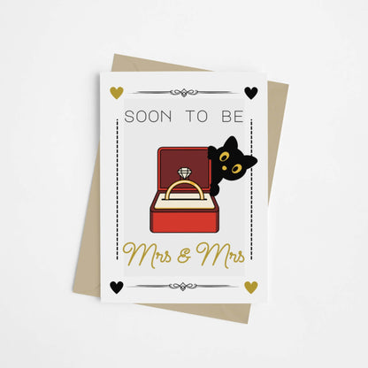 Lesbian Cute Black Cat Engagement Card - Queer Card Club - 
