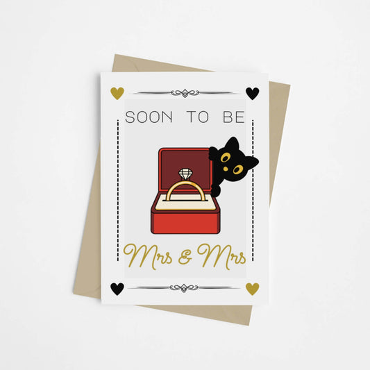 Lesbian Cute Black Cat Engagement Card - Queer Card Club - 