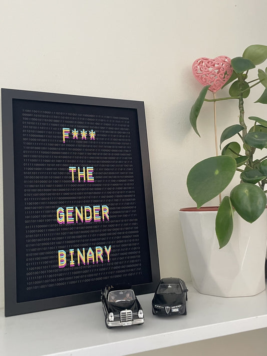 Nonbinary & Genderqueer Binary Code Wall Art Poster / Print - Queer Card Club - Queer Posters