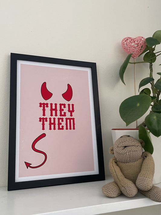 Nonbinary They Them Sassy Gothic Wall Art Print - Queer Card Club - Queer Posters
